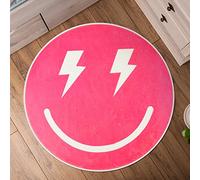 Haull 24 Inch Smile Face Bath Mat Pink Bathroom Rugs Decor Preppy Round Cute Non Slip Bath Rugs Water Absorbent for Bathroom Bedroom Entrance Toilet Floor