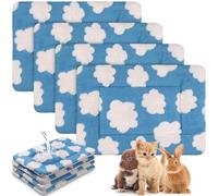 Haull 4 Pcs Waterproof Guinea Pig Bedding Guinea Pig Bed Plush Cage Liners Soft Rabbit Dog Cat Mat Reversible Cozy Winter Animal Pee Pad Hamster Bunny Mat Accessory(White Cloud,13 x 18.5 Inch)