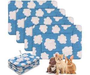 Haull 4 Pcs Waterproof Guinea Pig Bedding Guinea Pig Bed Plush Cage Liners Soft Rabbit Dog Cat Mat Reversible Cozy Winter Animal Pee Pad Hamster Bunny Mat Accessory(White Cloud,13 x 18.5 Inch)