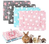 Haull 4 Pcs Waterproof Guinea Pig Bedding Soft Dog Cat Bed Mat Guinea Pig Fleece Cage Liner Reversible Animal Pee Pad Thickened Hamster Cozy Dog Bed Mat Washable for Animals (Cute Star,13 x 10 Inch)