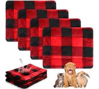 Haull 4 Pcs Waterproof Guinea Pig Bedding Winter Guinea Pig Bed Plush Cage Liners Soft Dog Cat Mat Reversible Winter Cozy Animal Pee Pad Hamster Bed Mat for Bunny(Red Black Plaid,13 x 18.5 Inch)