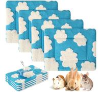 Haull 4 Pcs Waterproof Guinea Pig Bedding Winter Guinea Pig Bed Plush Cage Liners Soft Dog Cat Mat Reversible Winter Cozy Animal Pee Pad Hamster Bed Mat for Bunny (White Cloud,13 x 10 Inch)