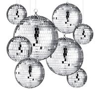 Haull 8 Pcs Large Disco Ball Set Silver Mirror Disco Reflective Ball with Hanging Ring Party Ornament Decoration for Stage Club Ballroom Dance Hall Wedding Prom Props(12'', 8'', 6'', 4'')