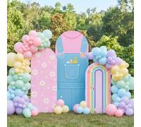 Haull Set of 3 English Teacher Arch Backdrop Covers 4ft 5ft 6ft Spandex Pink Daisy Denim Rainbow Covers Cartoon Girls English Teacher Birthday Party Decorations Back to School Classroom Photo Booth