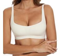 Haullps Seamless Bralette for Women Comfort No Show Square Neck Stretch Wireless Bra with Removeable Padding, Ivory, S