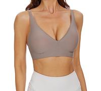 Haullps Wirefree Seamless Bra for Women Invisible Deep V Plunge Bra with Removeable Padding, Moonlight, M