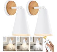 haultop Wooden Battery Operated Wall Sconce with Remote, White Wall Sconces Set of Two, Battery Operated Wall Sconces Set of Two Non Hardwired, Indoor Battery Sconces for Gallery, Bedroom, Corridor