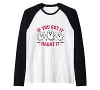 Haunt It Shirt Cute Ghosts Funny Halloween Quote October Raglan Baseball Tee