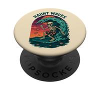 Haunt Waves Skeleton Surfer Riding Ghost Wave PopSockets Adhesive PopGrip