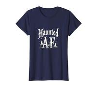 Haunted AF: Spooky Ghost Party for Halloween Lovers T-Shirt, Women, Navy, 3XL