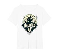 Haunted AF: Spooky Manor Halloween Horror Night T-Shirt, Women's Plus, White, 6X