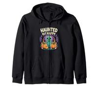 Haunted But Happy Ghost with Pumpkins in Forest Halloween Zip Hoodie