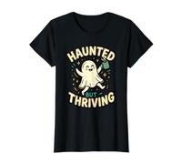 Haunted But Thriving Morning Routine Funn Coffee Lover Humor Value Graphic T-Shirt, Women, Black, S