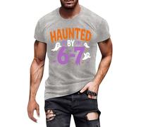 Haunted by 6-7 Men's T-Shirt Lightweight Breathable Sports T-Shirt Comfortable Beach Shirts Casual Holiday Loose Printed Tee for Men, grey, L