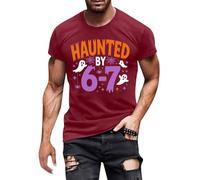 Haunted by 6-7 Men's T-Shirt Lightweight Breathable Sports T-Shirt Comfortable Beach Shirts Casual Holiday Loose Printed Tee for Men, Wine, L