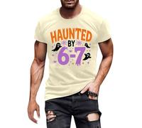 Haunted by 6-7 Men's T-Shirt Lightweight Breathable Sports T-Shirt Comfortable Beach Shirts Casual Holiday Loose Printed Tee for Men, beige, XXL