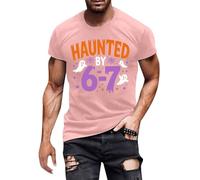 Haunted by 6-7 Men's T-Shirt Lightweight Breathable Sports T-Shirt Comfortable Beach Shirts Casual Holiday Loose Printed Tee for Men, Pink, L