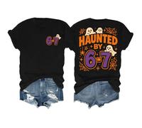 Haunted by 6-7 Shirt, Six Seven Meme T-Shirt, 6 7 Shirt, Graphic Tees for Men Women Short Sleeve Tops Black