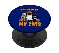 Haunted By My Cats Ghost Pumpkin Funny Halloween Costume PopSockets Adhesive PopGrip