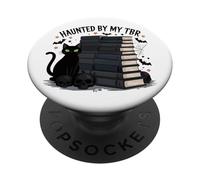 Haunted By My TBR Funny Black Cat Book Halloween PopSockets Adhesive PopGrip