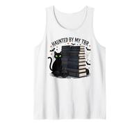 Haunted by My TBR Funny Black Cat Book Halloween Tank Top