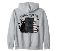 Haunted By My TBR Funny Black Cat Book Halloween Zip Hoodie