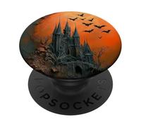Haunted Castle Bats Orange Moon Halloween Gothic PopSockets Adhesive PopGrip