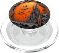 Haunted Castle Bats Orange Moon Sky Halloween Gothic PopSockets PopGrip for MagSafe