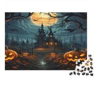 Haunted Castle Jigsaw Puzzles Puzzle for Adults Kids. 1000 Pieces Jack-o'-lantern Impossible Challenge Toy Educational Game Home Decoration for Educational Games Gifts 1000pcs (75x50cm)