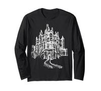 Haunted Castle On A Hill, Goth Spooky line Art Long Sleeve T-Shirt