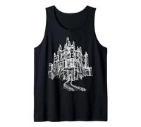 Haunted Castle On A Hill, Goth Spooky line Art Tank Top