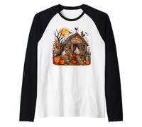 Haunted Chicken Coop Funny Homesteader Halloween Chickens Raglan Baseball Tee