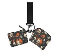 Haunted Chucky Scary Halloween Women's Change Wallet Card Cases Large Capacity Women's Money Organizers with Keychain for Lady 2 Pcs