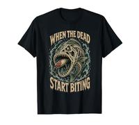 Haunted Fishing When The Dead Start Biting Horror Fish Value Graphic T-Shirt