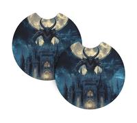 Haunted Gargoyle Castle 2 Pack Car Coasters For Cup Holders, Cup Holder Coasters For Your Car With Fingertip Grip