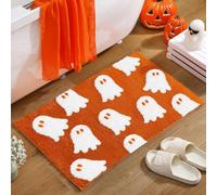 Haunted Ghost Bath Mat - Super Soft Halloween Rug with Anti-Slip Backing | Adorable Spooky Ghost Print | Fluffy Plush Bathroom Carpet for Halloween Decor (Orange)