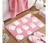 Haunted Ghost Bath Mat - Super Soft Halloween Rug with Anti-Slip Backing | Adorable Spooky Ghost Print | Fluffy Plush Bathroom Carpet for Halloween Decor (Pink)