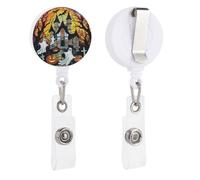 Haunted Gothic Castle Ghost Retractable Badge Holder Reel Clip ID Card Holder for Doctor Nurse Student Office Worker