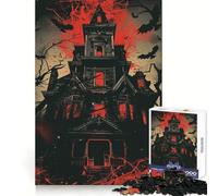 Haunted Gothic Mansion with Glowing Red Windows Jigsaw Puzzles for Teenagers 1000 Piece Brain Exercise DIY Fun Family Game Art Display (50x75cm)