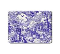 Haunted Graveyard Dish Drying Mats For Kitchen Counter, Spooky Blue Absorbent Rubber Dish Drainer Mat, Halloween PU Leather Drying Pad For Kitchen Protector 18x24 Inch