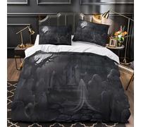 Haunted Graveyard Duvet Cover 3D Design Printed Anti-allergic 3 Pieces Bedding Set Zipper gothic Horror Comforter Cover Hotel Quality All Season for Adults Kids Women Teens Youth King（220x240cm）