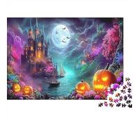 Haunted Halloween Castle Recycled Paper Jigsaw Puzzle 1000 Piece Moonlit Cove Birthday Gift Memory Improvement Party Game Home Decor 38x26cm/1000pcs