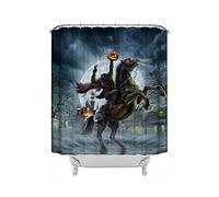Haunted Headless Horseman Shower Curtain, Spooky Pumpkin Headless Rider Gothic Castle Full Moon Creepy Night Halloween Shower Curtain 180 x 180 cm