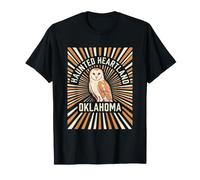 Haunted Heartland Oklahoma Barn Owl Retro Sunburst Design T-Shirt