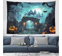 Haunted House Archway Tapestry Aesthetic Halloween Wall Hanging, Green Horror Theme Tapestries, Creepy Spider Web Pumpkin Tapestry Wall Art Cloth Decor For Bedroom Living Room 100x150 cm