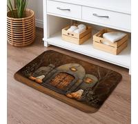 Haunted House Autumn Quick Dry Bath Mat, Spooky Pumpkin Ghosts Absorbent Non Slip Shower Mat, Flannel Washable Bath Rugs for Halloween Bathroom Decor 16x24 Inch