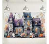 Haunted House Backdrop, Spooky Ghosts and Pumpkins Party Decorations, Halloween Indoor/Outdoor Photo Background for Events and Celebrations 71x43 Inch