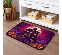 Haunted House Bathroom Rugs, Halloween Spooky Pumpkins Bats Halloween Violet Quick Dry Absorbent Shower Toilet Rug for Tub Bathtub Shower Decor 16x24 Inch