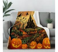 Haunted House Blanket for Bed Couch, Halloween Pumpkin Microfiber Blanket Queen 78x86 Inch, Bat Castle Spooky Fleece Throw Blankets Soft Lightweight Warm Cozy for Fall Picnic Camping Travel