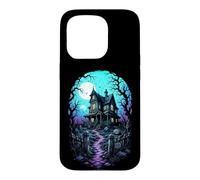 Haunted House Blood Moon Dark Aesthetic Woodcut Art Case for iPhone 15 Pro